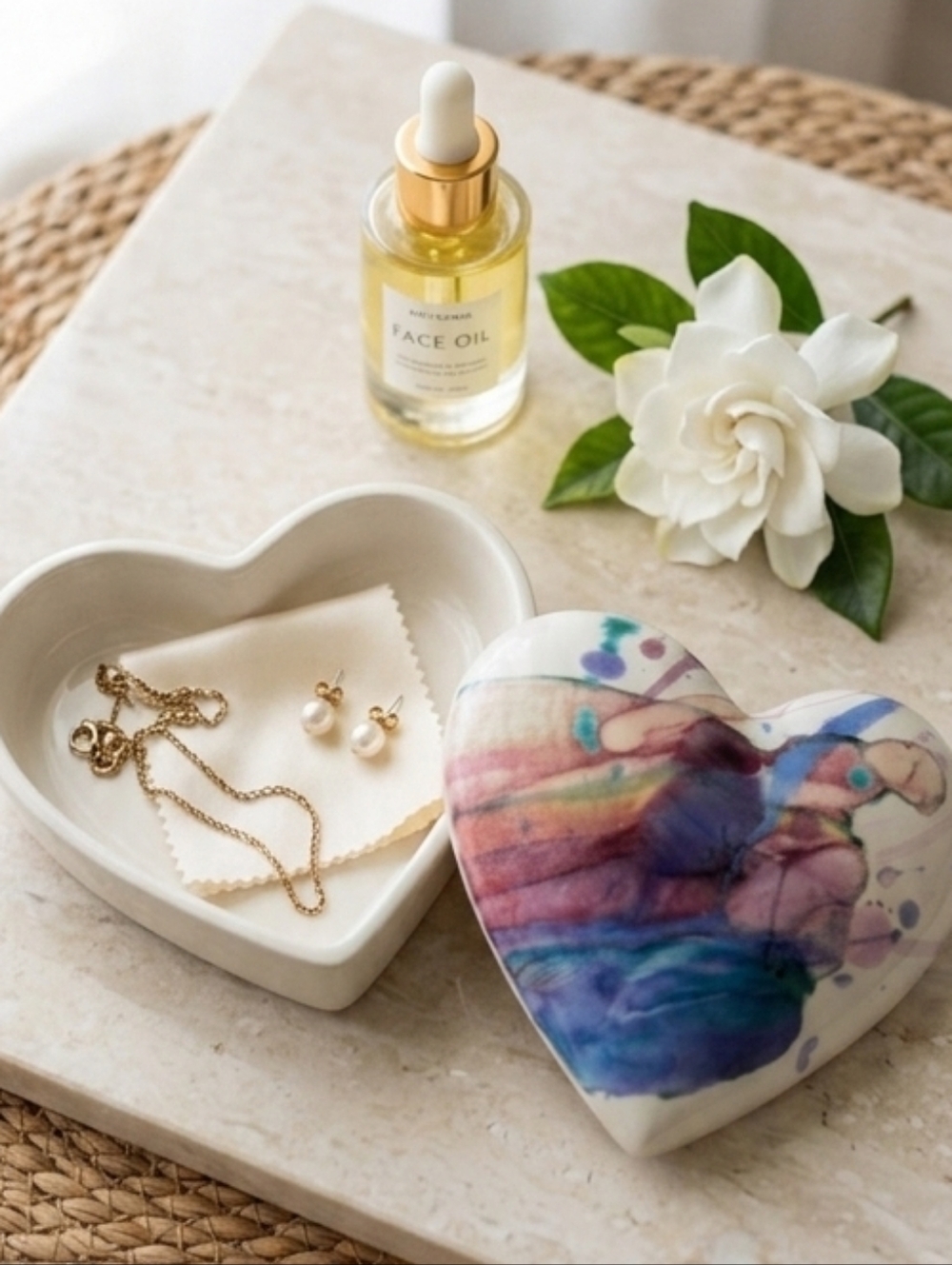 Ceramic heart watercolor painted trinket box jewelry box home decor